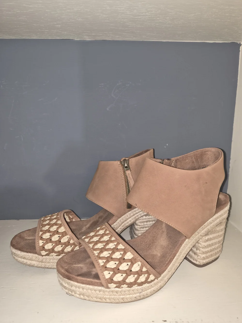 Toms Beige Woven Espadrille Platform Sandals